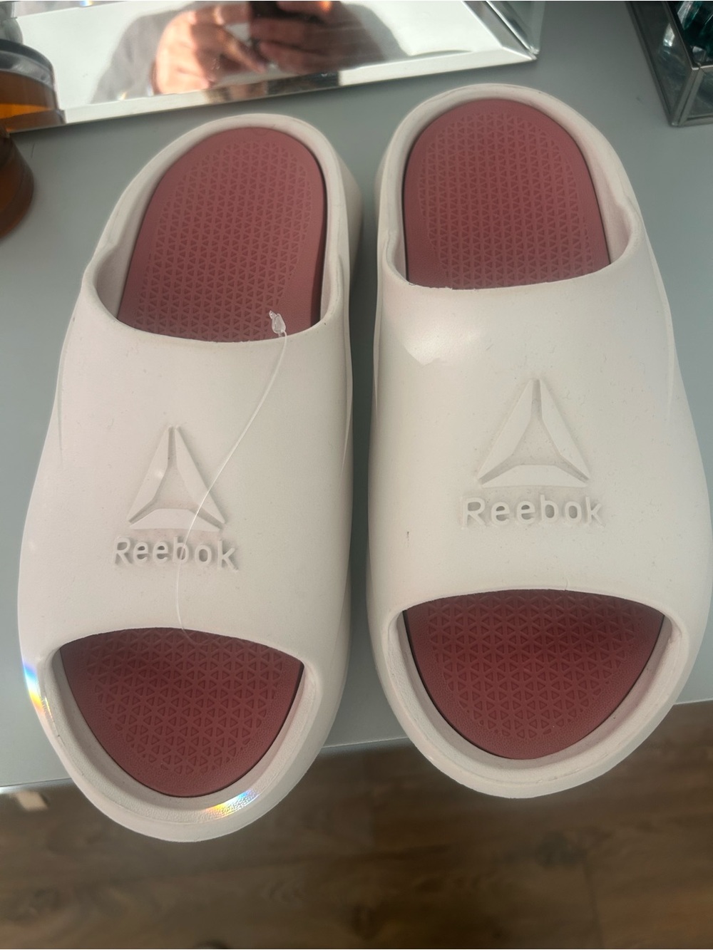 Reebok White Slide Sandals with Rose-Pink Footbed for women